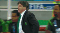 Mexico Coach Miguel Herrera Celebrates Goal